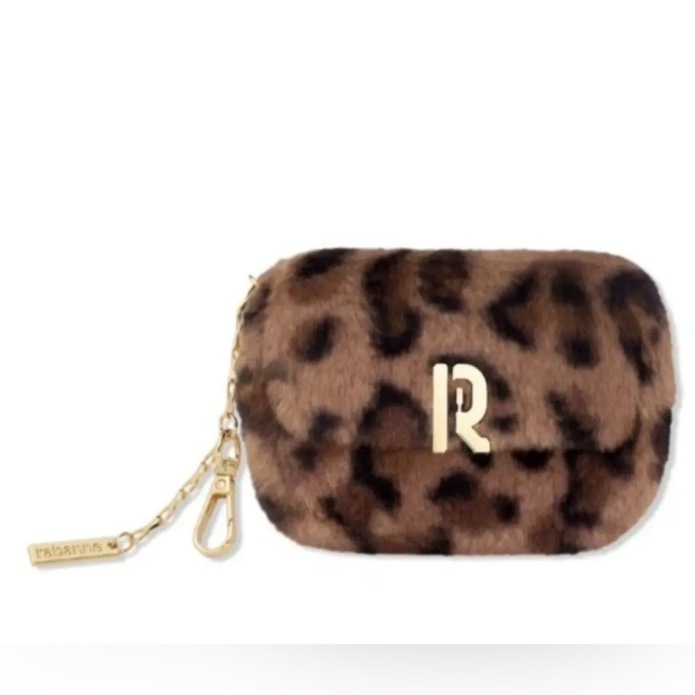 NIB Rabanne Leopard Print Faux Fur Pouch Case Clip